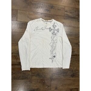 Y2k Grunge Guess Jeans  Long‎ Sleeve Cross Graphic Tee White XL